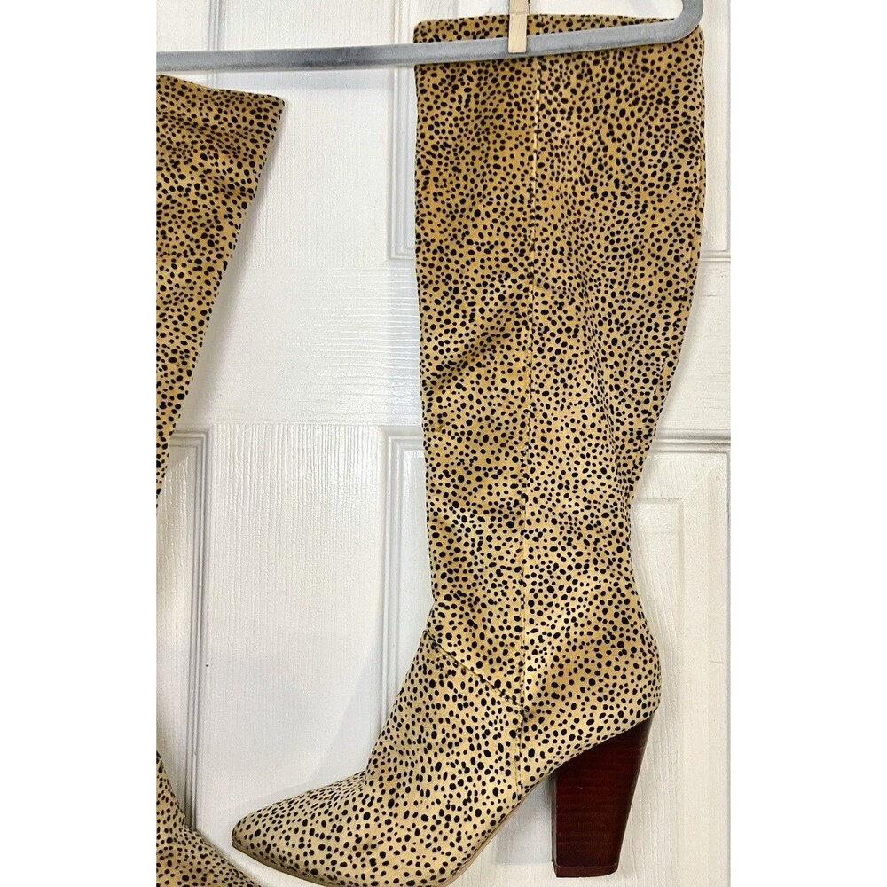 Crown & Ivy Cheetah Print Knee-High Boots | Pointed Toe Block Heel | Size 6 - Picture 10 of 16